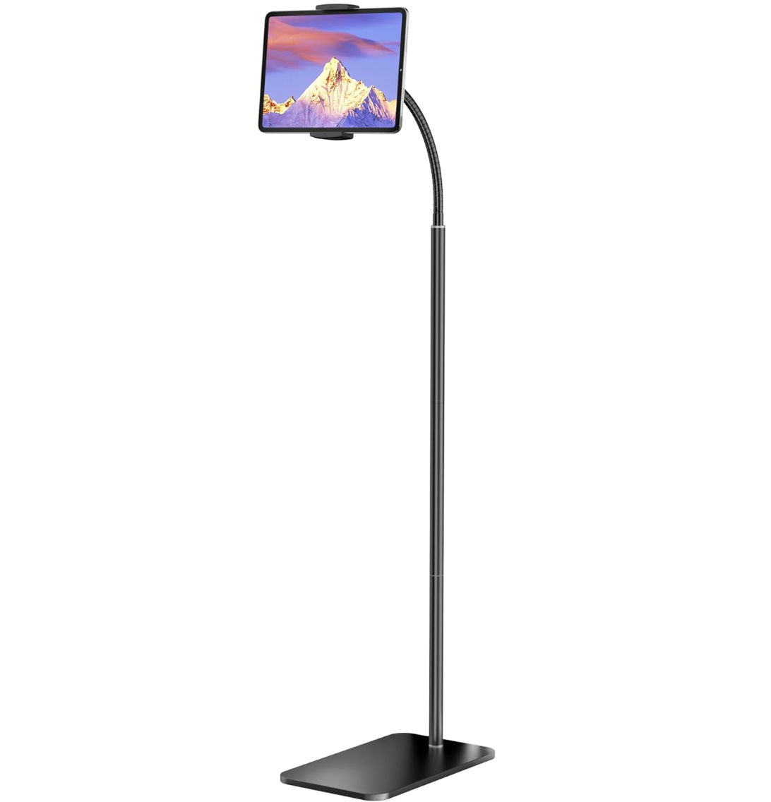 Adjustable Tablet Floor Stand Metal Tablet Holder with Flexible Gooseneck